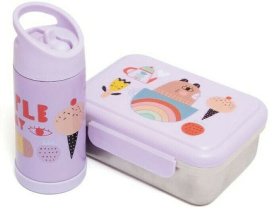 Petit Monkey Kids Water Bottle Thermos Stainless Steel with Straw Non Spill Purple 350ml