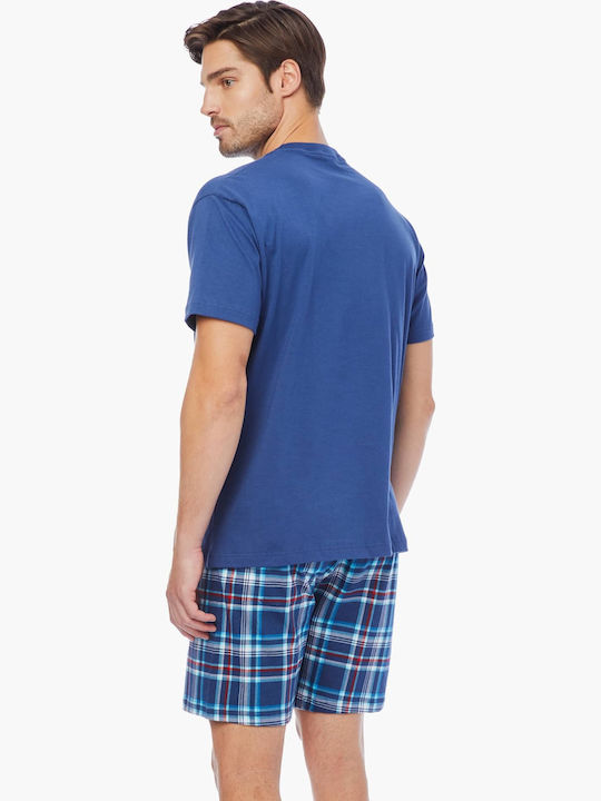 Minerva Men's Summer Checked Pajamas Set Blue