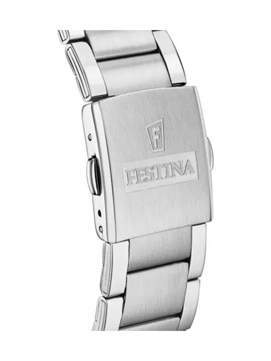Festina Ceas Barbat 44mm Cronograf Cu Baterie Cu Brățară Din Metal Argintie