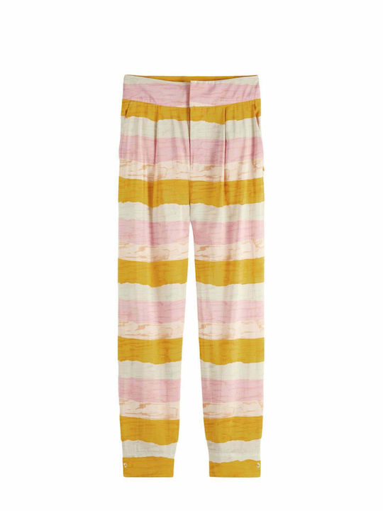 Bold Striped Дамско Текстил Панталон На райета Pink/Mustard