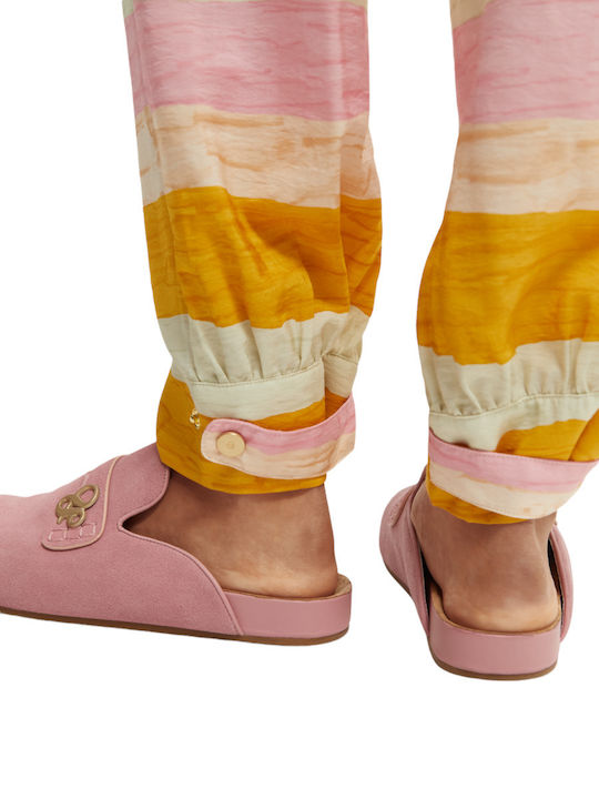 Bold Striped Дамско Текстил Панталон На райета Pink/Mustard