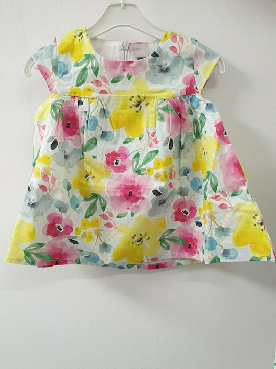 Kinderkleid Kurzärmelig Blumen Set aus 2 mit Zubehör Weiß