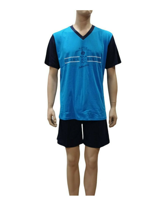 641-3 LION MEN'S PYJAMA LONG PANTS AND SHORTS (BLUE)