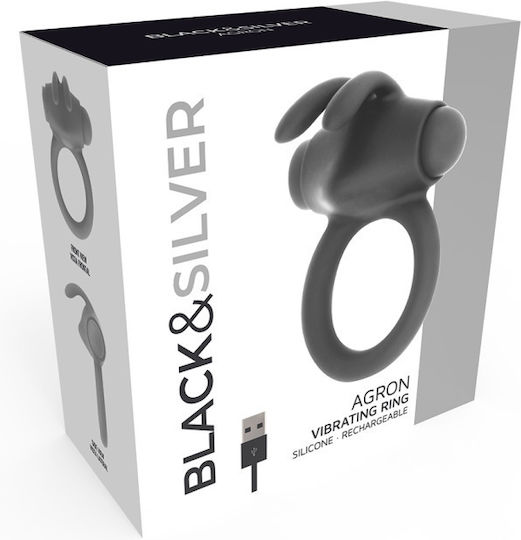 Dream Love Black & Silver Agron Vibrating Cock Ring Cock Silicon Black