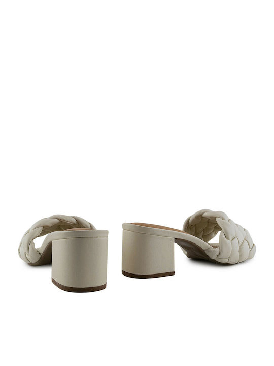 Mules with Chunky Low Heel in White Color