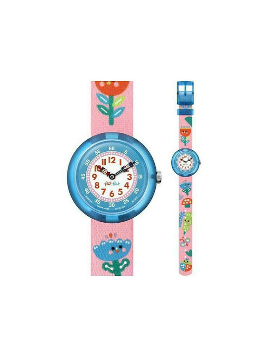 FlikFlak Kids Analog Watch Once and Floral with Fabric Strap Pink