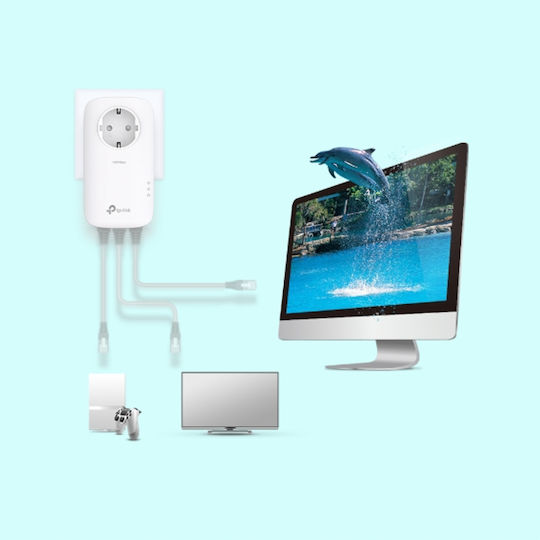 TP-LINK TL-PA8033P KIT v2 Powerline Διπλό για Ενσύρματη Σύνδεση με Passthrough Πρίζα και 3 Θύρες Ethernet