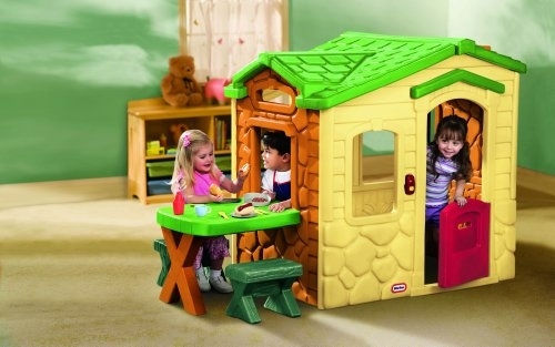Little Tikes Multifunktionales Kinder-Spielhaus Garten Natural Pic Nic mit Küche Gelb 160x104x121cm