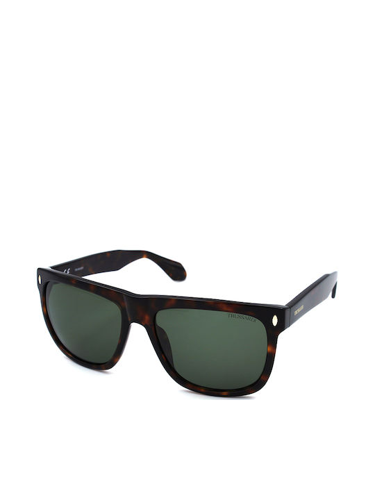 Trussardi Men's Sunglasses with Brown Tartaruga Plastic Frame and Green Lens STR468 0714