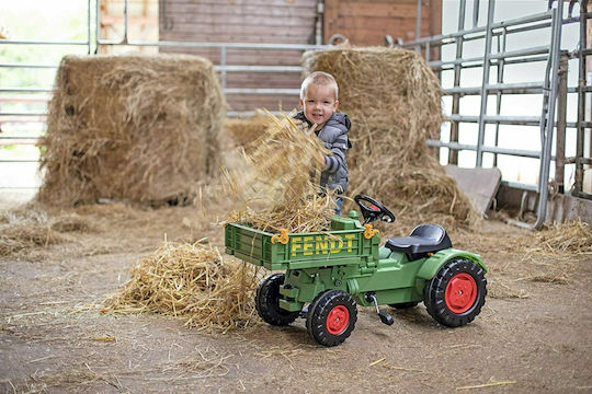 Tractor pentru copii Fendt Gear Tray De la picior la podea cu caruta si pedala Verde