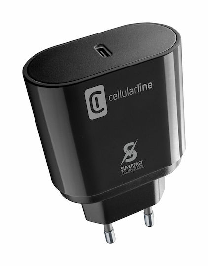 Cellular Line с USB-C порт и кабел USB-C 25W Power Delivery Черен (ACHSMKITC2CPD25W)