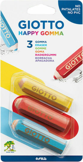 Giotto Eraser Set for Pencil and Pen Happy Gomma (Μiscellaneous colours) 3pcs