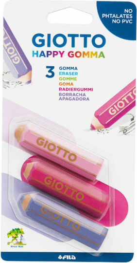 Giotto Eraser Set for Pencil and Pen Happy Gomma (Μiscellaneous colours) 3pcs