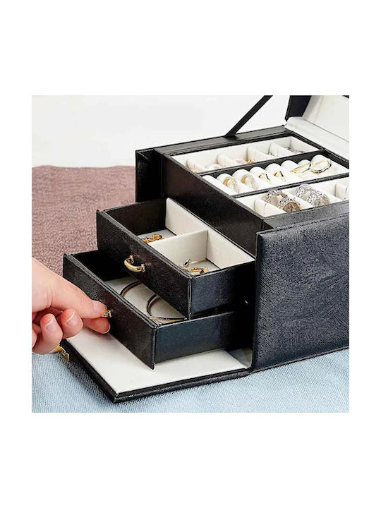 Timeless Tools Travel Jewellery Box Fabric with Drawer & Mirror Black 18x13x14cm
