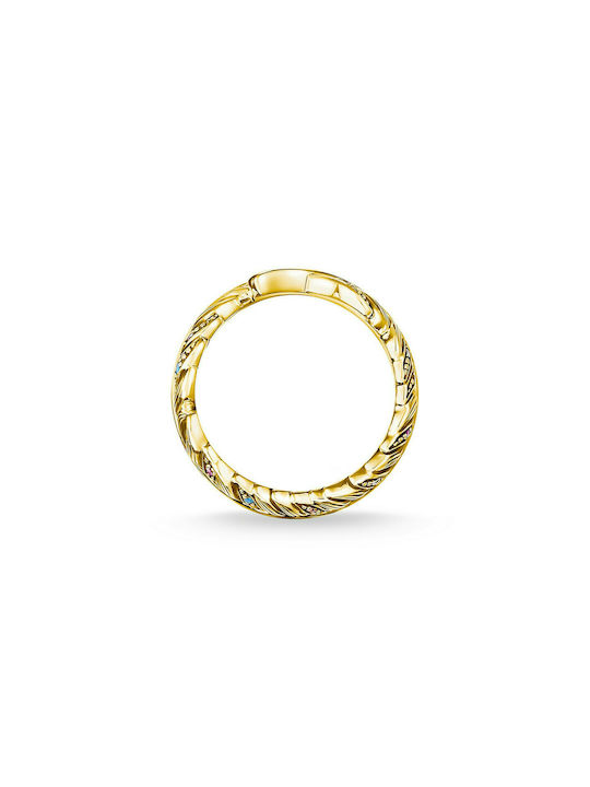 Thomas Sabo Ring Feather Γυναικείο Δαχτυλίδι με Ζιργκόν από Ασήμι Επιχρυσωμένο
