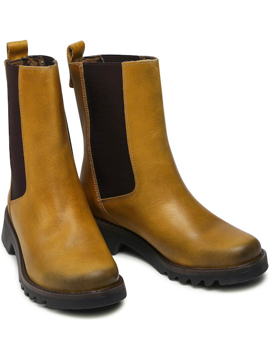 Reinfly Piele Cizme Chelsea pentru femei Mustard