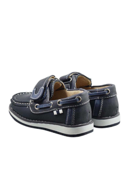 Boys Anatomic PU Leather Moccasins with Velcro Navy Blue