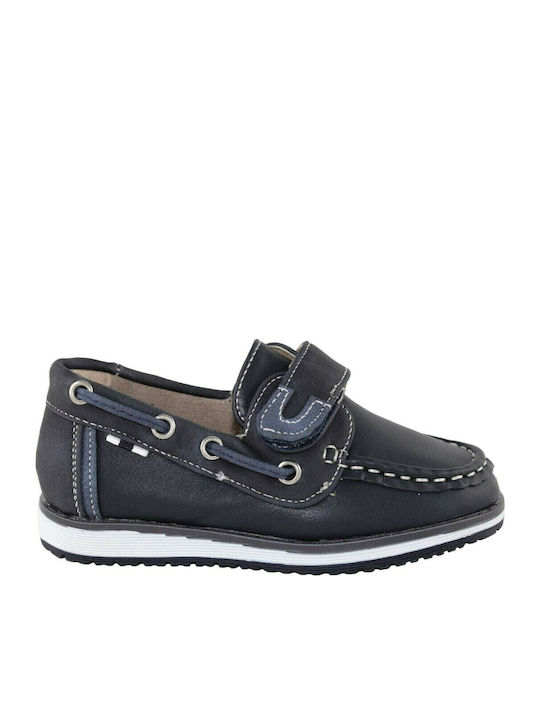 Boys Anatomic PU Leather Moccasins with Velcro Navy Blue