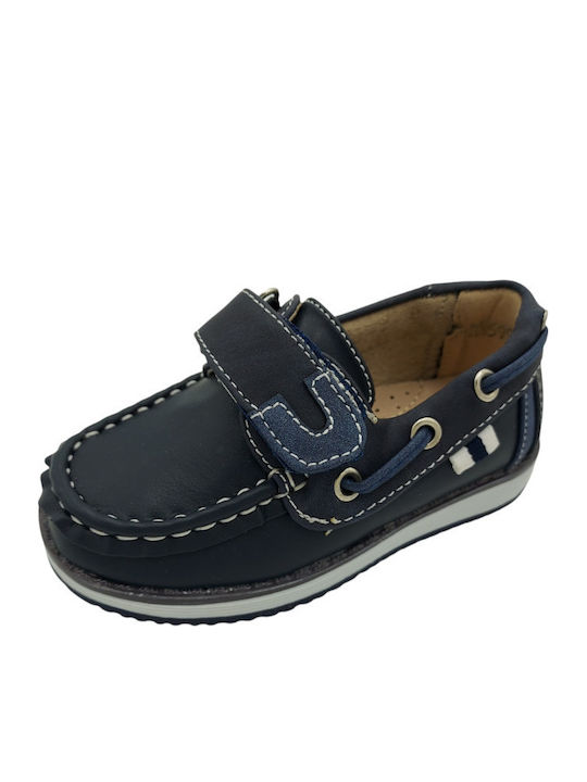 Boys Anatomic PU Leather Moccasins with Velcro Navy Blue