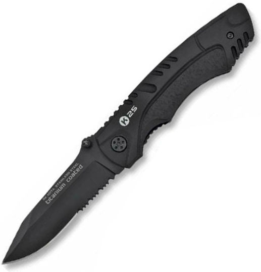 K25 Tactical Pocket Knife Black with Blade made of Stainless Steel in Sheath