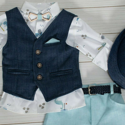 Makis Tselios Fashion Boys Baptism Suit with Vest 6pcs Blue