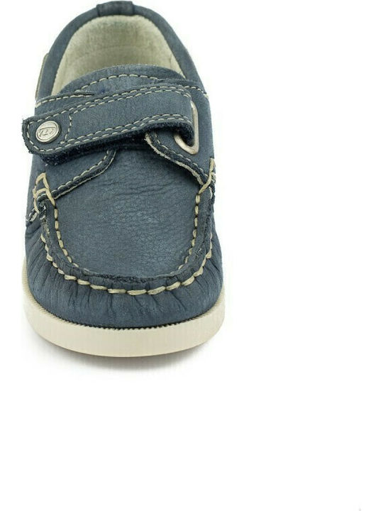 Boys Leather Moccasins with Velcro Navy Blue