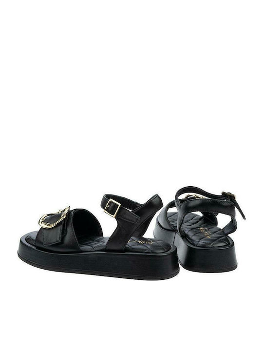 Leather Women's Flat Sandals Flatforms in Black Color