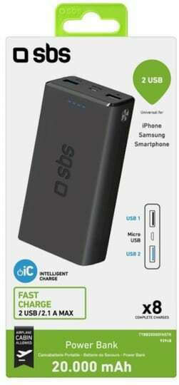 SBS Fast Power Bank 20000mAh с 2 USB-A порта Черен