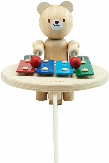 Plan Toys Pull-Along Toy Sliding Bear made of Wood with Sounds for 12++ Months