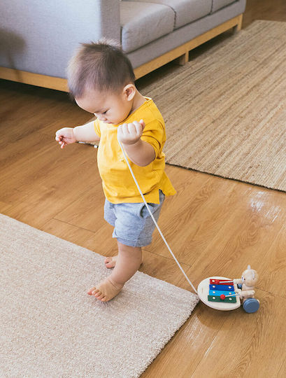 Plan Toys Pull-Along Toy Sliding Bear made of Wood with Sounds for 12++ Months