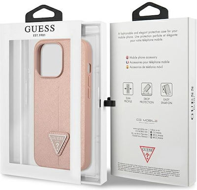 Guess Saffiano Triangle Logo Plastic Back Cover Pink (iPhone 13 Pro Max)