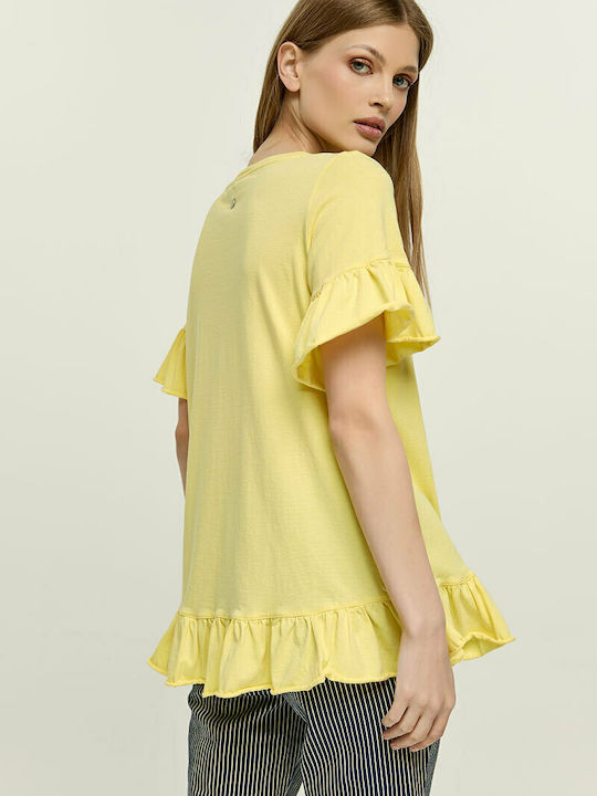 Edward Jeans Marelia Women's Summer Blouse Cotton Short Sleeve Yellow