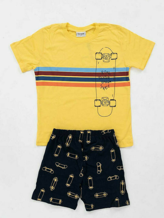 Trax Set Top & Bottom Kids Summer Pyjamas Yellow