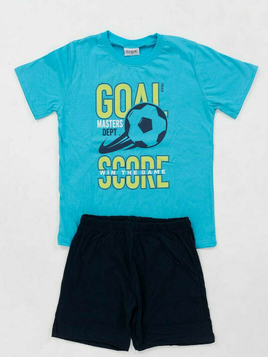 Trax Set Top & Bottom Kids Summer Pyjamas Light Blue