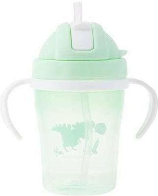 Stephen Joseph Dino Toddler Plastic Cup with Handles and Straw 150ml for 6m+ Green