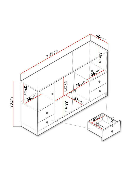 Kids Chest of Drawer Nero 06 Φυσικό/Λευκό/Γκρι with 4 Drawer 160x40x90εκ.