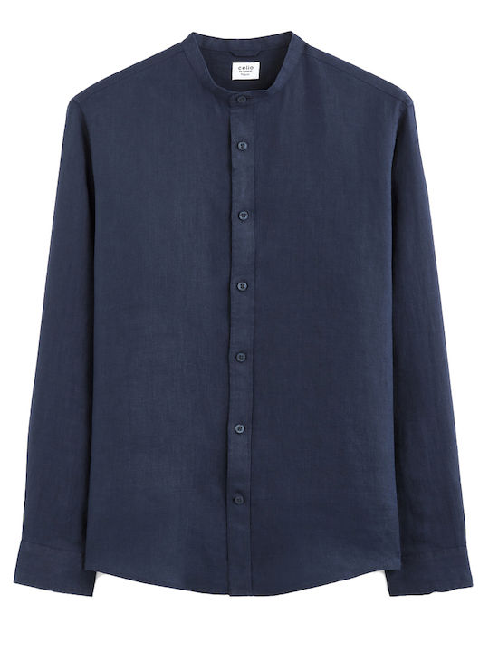 Bamaoflax Long-sleeved Linen Shirt Navy Blue