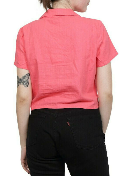 Only Women's Linen Monochrome Short Sleeve Shirt Calypso Coral
