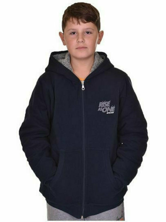 Joyce Boys Cotton Hooded Sweatshirt with Zipper Navy Blue