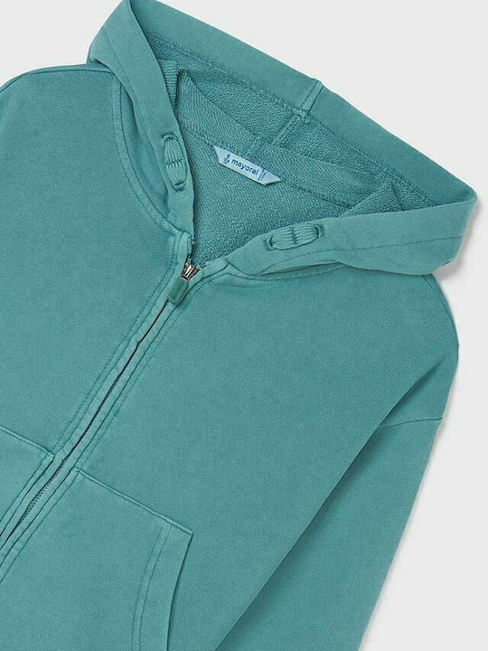Kids Sweatshirt Cardigan Cotton with Hood Turquoise