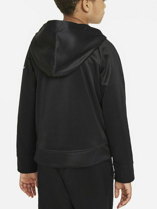Fleece Kinder-Sweatshirt Strickjacke mit Kapuze und Taschen Schwarz Therma-FIT