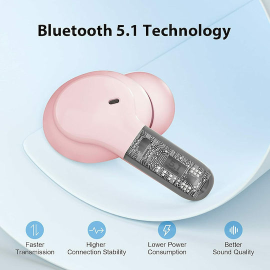 QCY T13 In-ear Bluetooth Handsfree Ακουστικά με Αντοχή στον Ιδρώτα και Θήκη Φόρτισης Ροζ