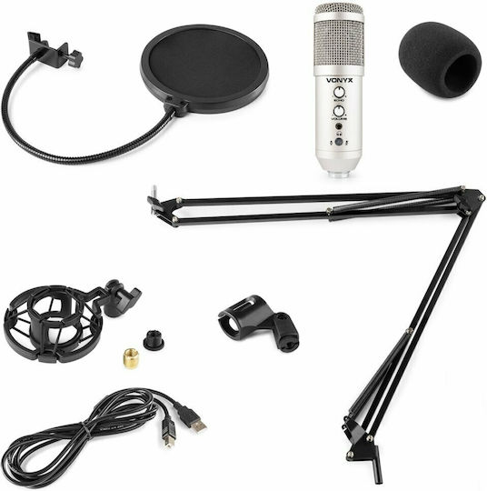 Vonyx CM320 Σετ Πυκνωτικό Μικρόφωνο Shock Mounted για Studio Set σε Ασημί Χρώμα