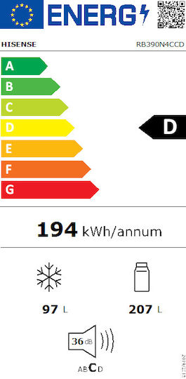 Hisense Ψυγειοκαταψύκτης 304lt Υ186xΠ59.5xΒ59εκ. Inox RB390N4CCD