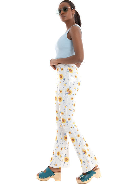 Women's Fabric Trousers in Regular Fit Floral White