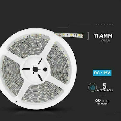 V-TAC Rezistentă la apă Bandă LED Alimentare 12V cu Lumină Alb Cald Lungime 5m și 60 LED-uri pe Metru SMD5050