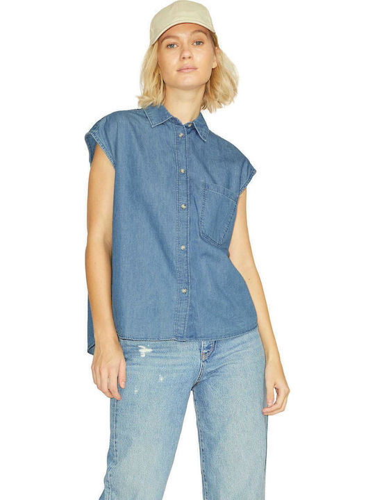 Women's Denim Short Sleeve Shirt Light Blue