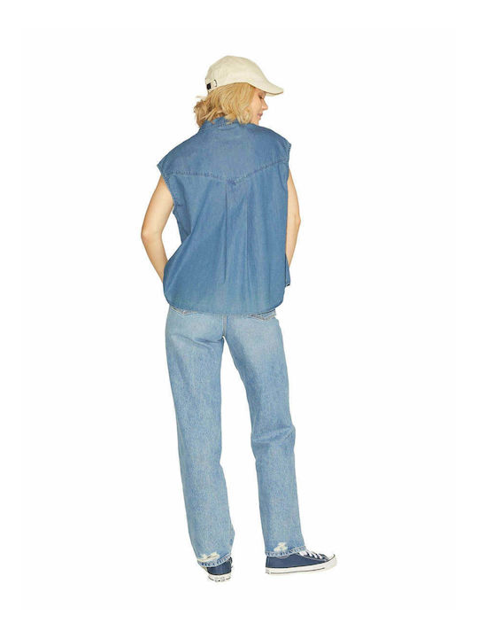 Women's Denim Short Sleeve Shirt Light Blue