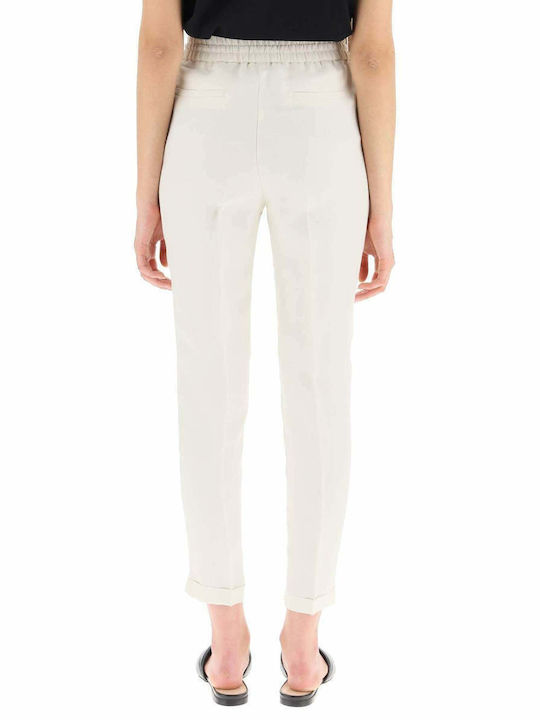 Pinko Women's Linen Trousers with Elastic in Straight Line White