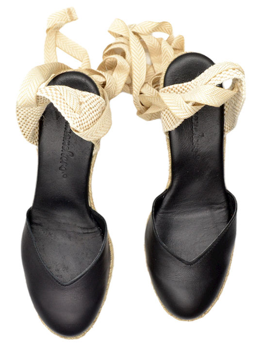 Women's Leather Platform Espadrilles Black